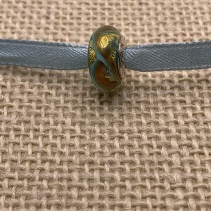 Chamilia Murano Glass Turquoise and Gold Sterling Silver Bead